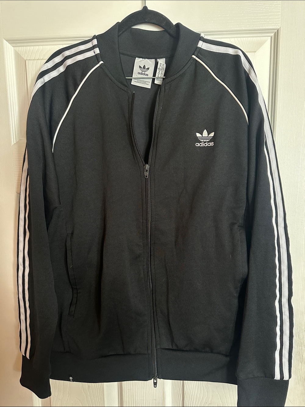 adidas Black Track Jacket with White Stripes and Trefoil